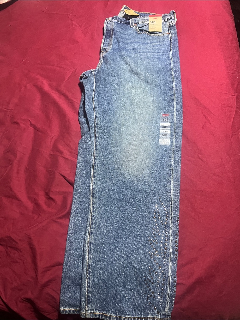 Levi's Women’s Straight Jeans in Light Blue Denim with jeweled embellishments
